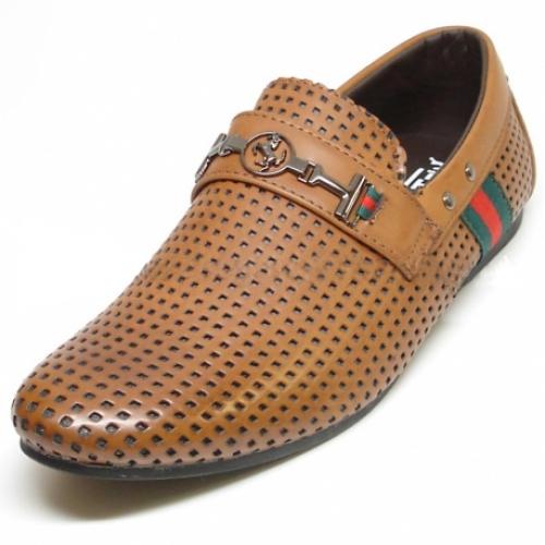 Fiesso Brown Leather Casual Loafer Shoes With Bracelet FI2144